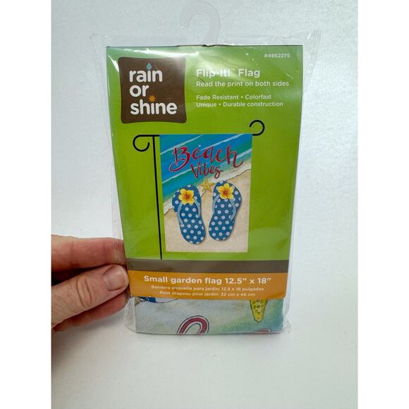 BEACH VIBES Garden Flag-12.5" X 18"-Rain Or Shine-Flip-It-Sand Dollar Flip Flops - Picture 1 of 4
